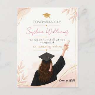 Tarjeta de graduación floral elegante rosa dorado 