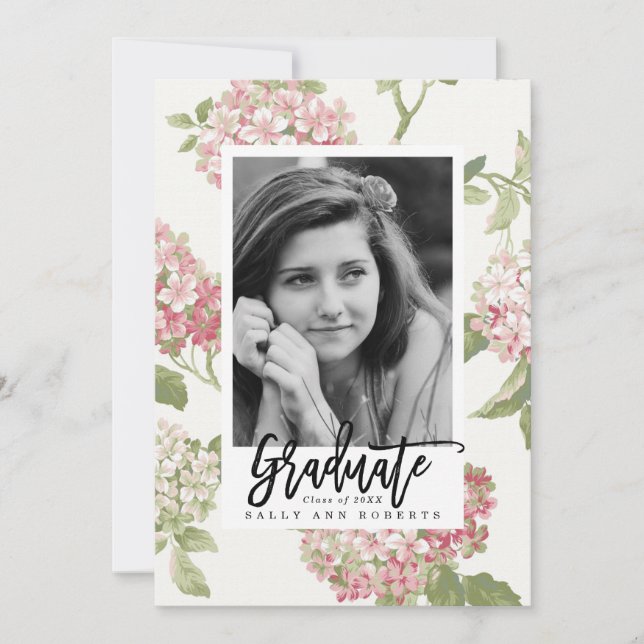 tarjeta de graduación fotográfica de hidrangea rub (Anverso)