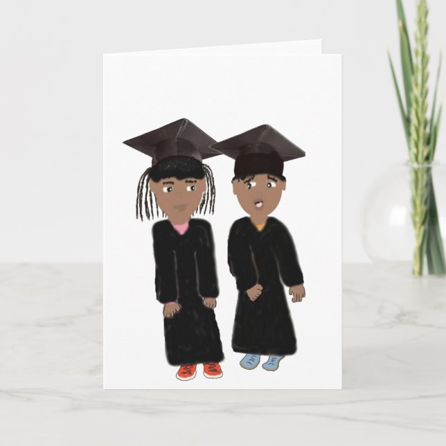 Tarjeta de graduación gemela del muchacho y del (Anverso)