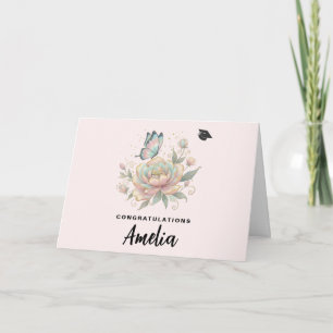 Tarjeta de graduación mágica de rosa y mariposa pa