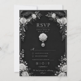 Tarjeta de Graduación Negro Plateado 2026 con RSVP