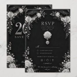 Tarjeta de Graduación Negro Plateado 2026 con RSVP