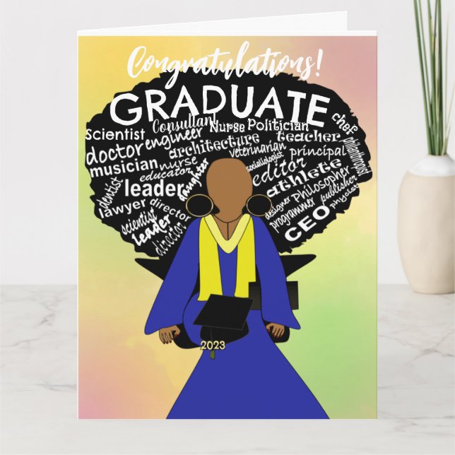 Tarjeta de graduación para mujer afroamericana (Anverso)