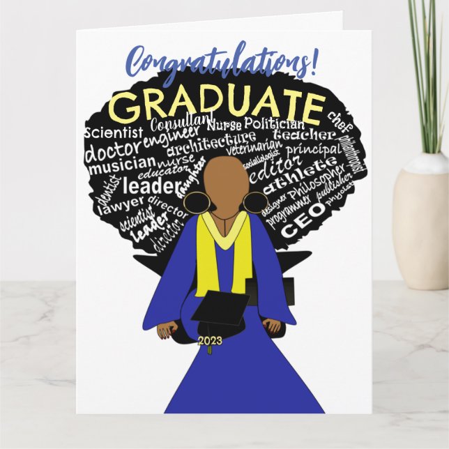 Tarjeta de graduación para mujer afroamericana (Anverso)