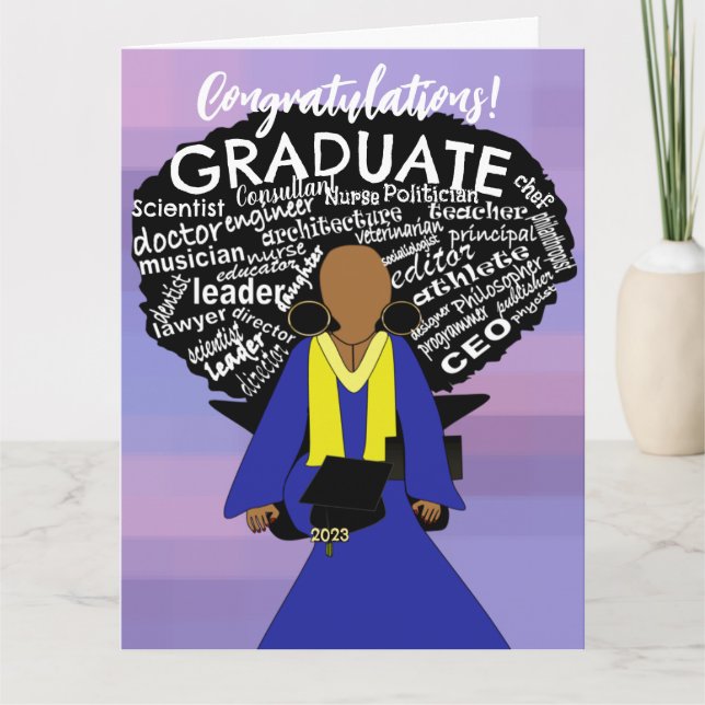 Tarjeta de graduación para mujer afroamericana (Anverso)