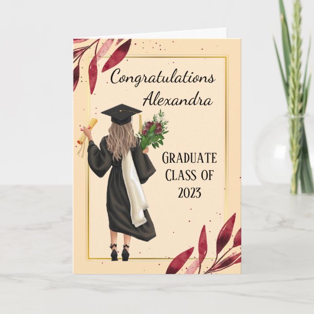 Tarjeta de graduación para mujer con acuarela (Anverso)