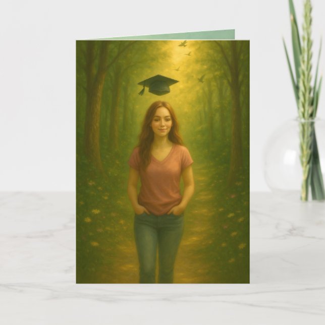 Tarjeta de graduación plegada personalizado Mujer  (Anverso)