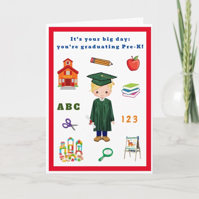 Tarjeta de graduación pre-K para niño (Anverso)