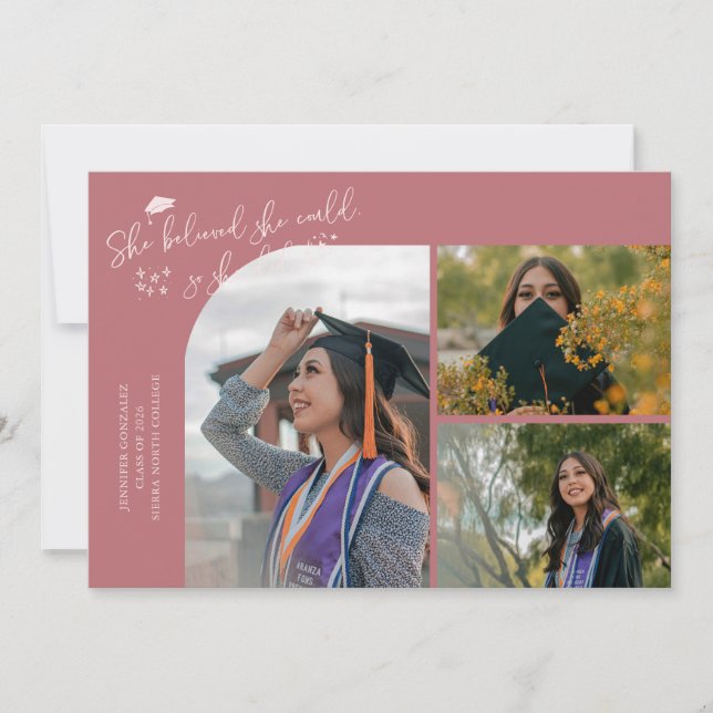 Tarjeta de graduación rosa Creyó Multi Foto (Anverso)