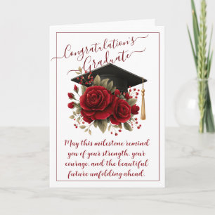 Tarjeta de Graduación Rosa Roja con Mensaje Impres