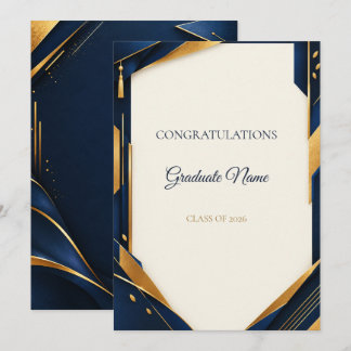 Tarjeta de Graduación Única de Medianoche Azul Oro