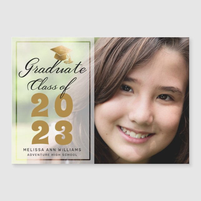Tarjeta de graduado 2023 con moderno Photo Gold Bl (Anverso)