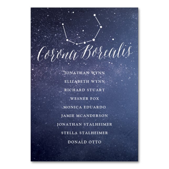 Tarjeta de gráfico de asientos Boda Galaxy Corona  (Anverso)