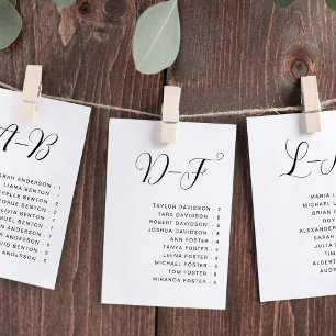 Tarjeta de gráfico de asientos de boda alfabética