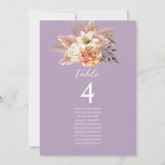 Tarjeta de gráfico de asientos de boda de melocotó (Anverso)