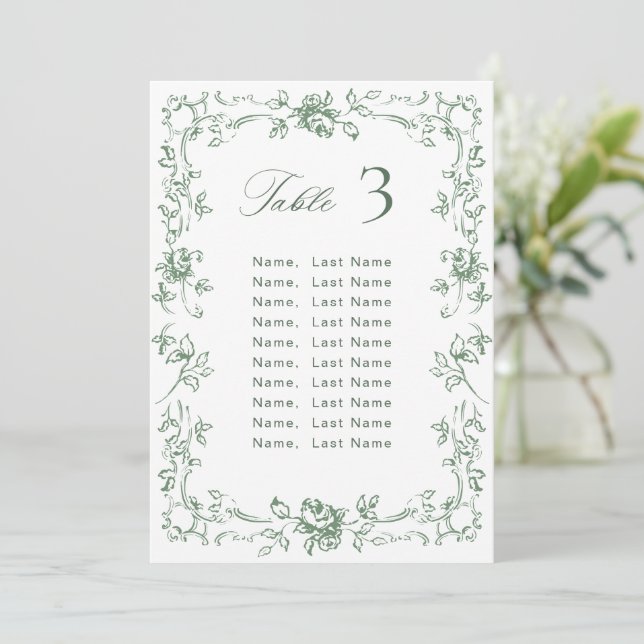 Tarjeta de gráfico de asientos de boda ornamentada (Anverso de pie)