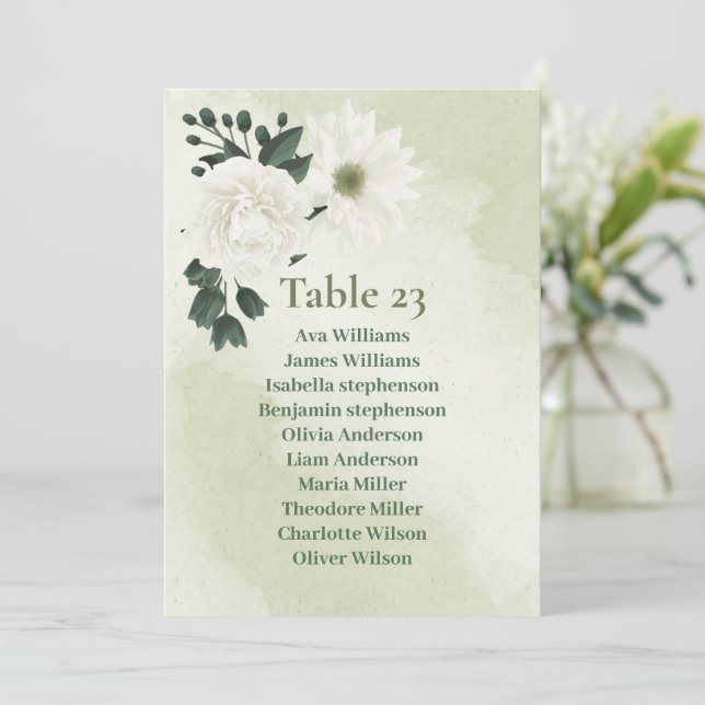 Tarjeta de gráfico de asientos de flores blancas b (Anverso de pie)