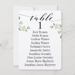 Tarjeta de gráfico de asientos de Greeny Caligrafí