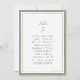 Tarjeta de gráfico de asientos de mesa de boda con