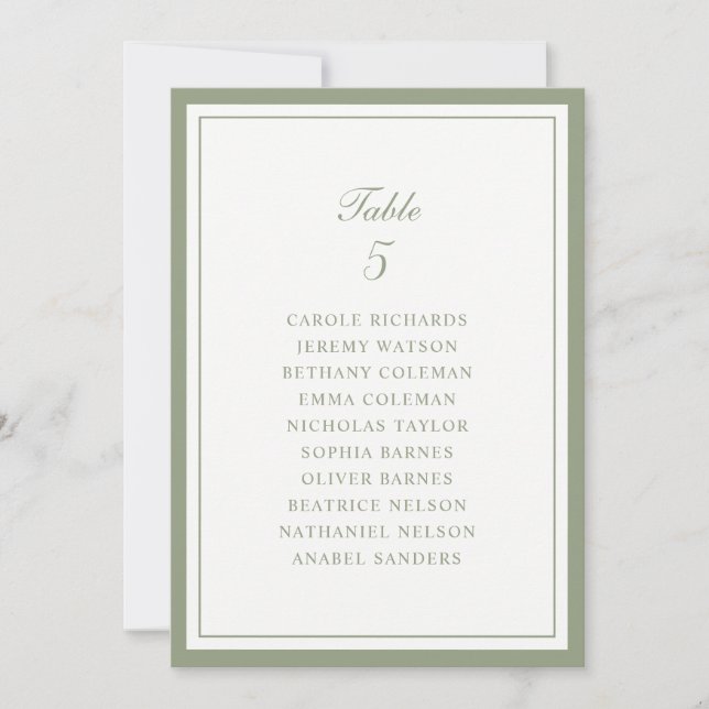 Tarjeta de gráfico de asientos de mesa de boda con (Anverso)