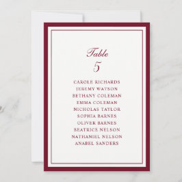 Tarjeta de gráfico de asientos de mesa de boda con