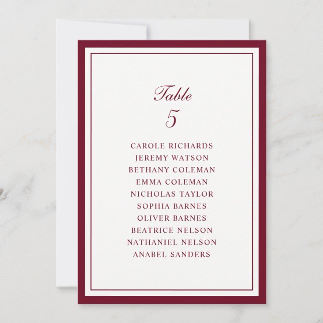 Tarjeta de gráfico de asientos de mesa de boda con (Anverso)