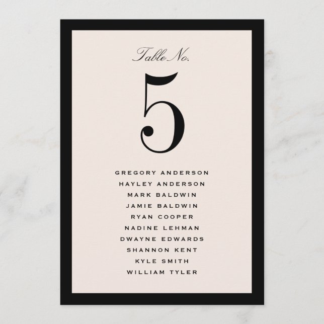 Tarjeta de Gráfico de Asientos de Mesa de Boda Neg (Anverso)