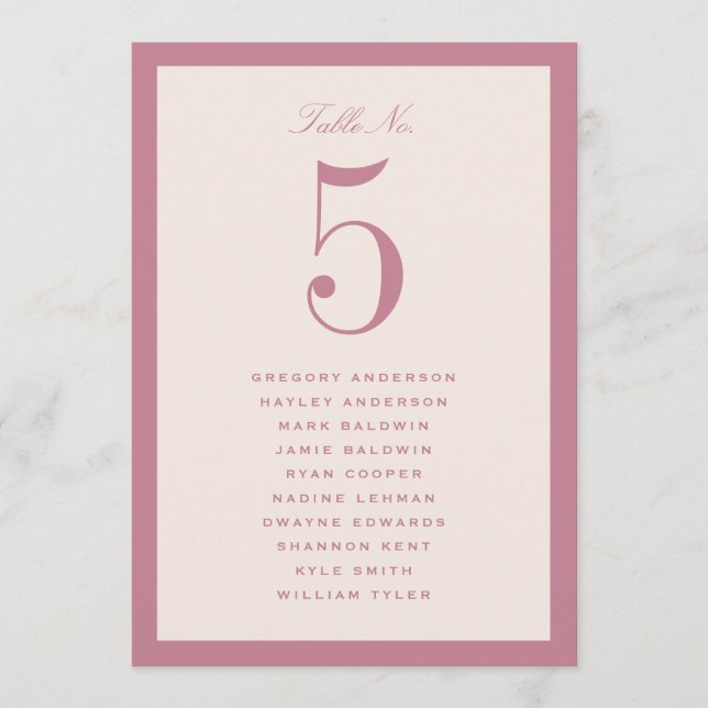 Tarjeta de gráfico de asientos de mesa de boda ros (Anverso)