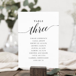 Tarjeta de gráfico de asientos de mesa número tres