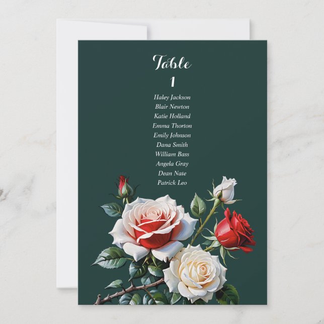 Tarjeta de gráfico de asientos de rosa roja blanca (Anverso)