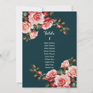 Tarjeta de gráfico de asientos de rosas rojas y ro