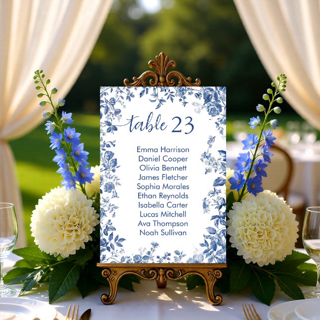 Tarjeta de gráfico de asientos de Toile azul franc (Classic French Blue Toile Seating Chart Card)
