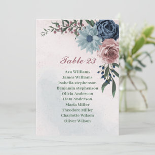 tarjeta de gráfico de asientos floral verde azul r