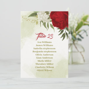 tarjeta de gráfico de asientos flores rojas hojas
