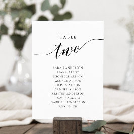 Tarjeta de gráfico de asientos número dos de tabla