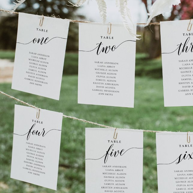 Tarjeta de gráfico de asientos número uno de mesa  (Minimalist and elegant seating chart, hanging cards)