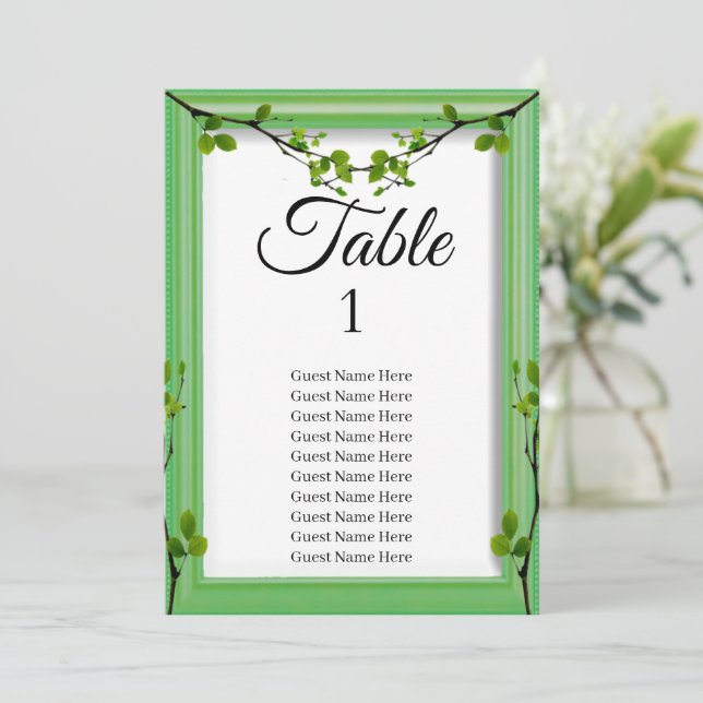 Tarjeta de gráfico de asientos para Bodas de verde (Anverso de pie)