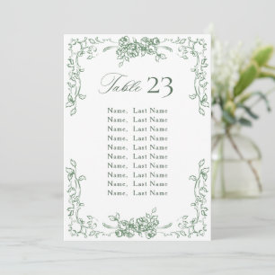 Tarjeta de gráfico de asientos verde sabio ornamen