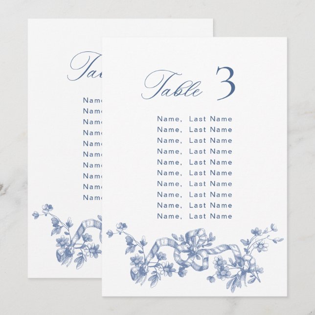 Tarjeta de gráfico de asientos victoriana Blue Orn (Anverso / Reverso)