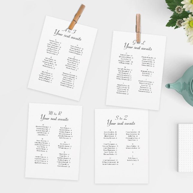 Tarjeta de gráfico simple de Boda alfabético (Easily guide guests to their seats while saving money on individual table cards.)