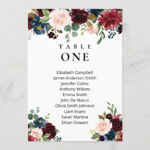 Tarjeta de gráficos de asientos de boda floral boh