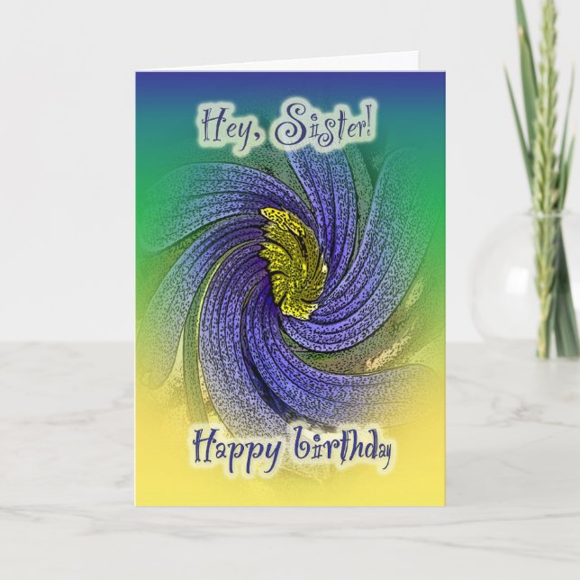 Tarjeta de gramaje azul de cumpleaños de hermana (Anverso)