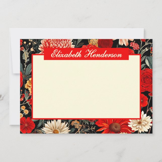 Tarjeta de grapado horizontal Red Dark Floral 5x7 (Anverso)
