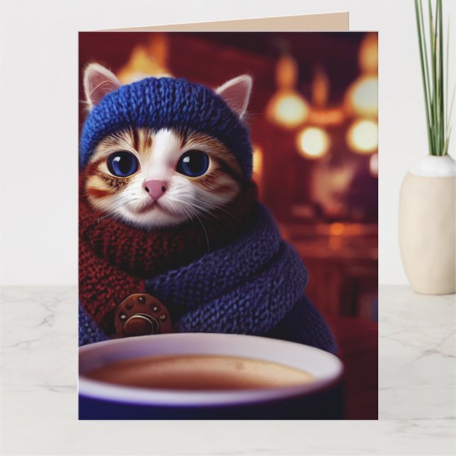 TARJETA DE GREETING CAT DE CAFÉ CUDO DEL DÍA DEL P (Anverso)