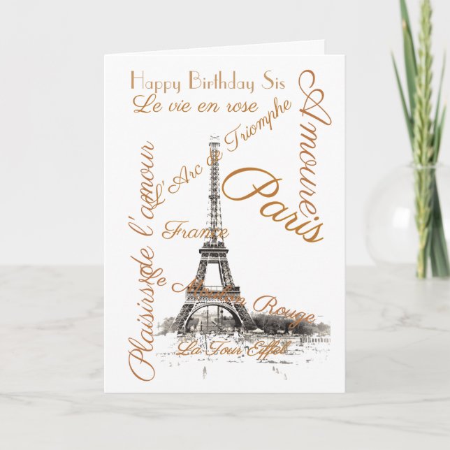TARJETA DE GREETING DE HERMANA "ME ENCANTA PARÍS" (Anverso)