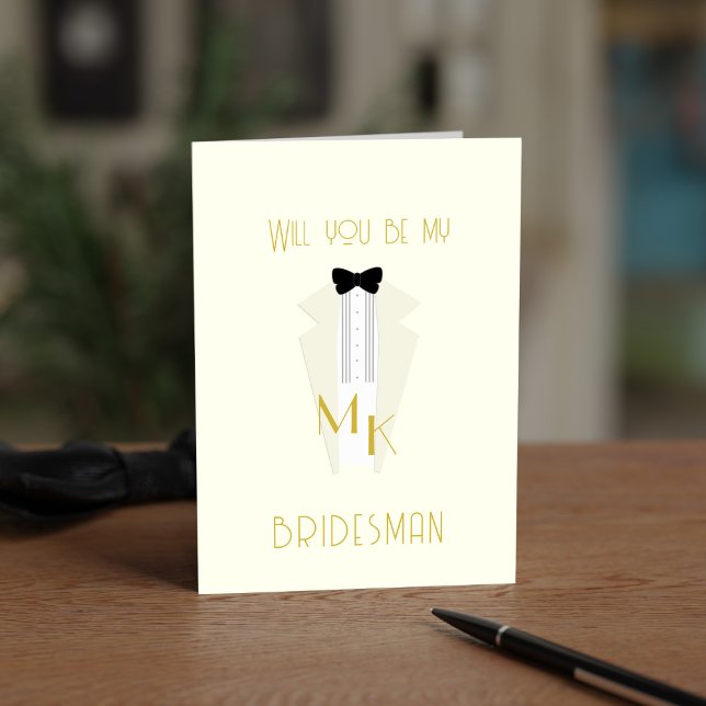 Tarjeta de Groomsman del Bridesman Ivory Bridal Pa (Perfect proposal card for your 1920s Bridesman at your Gatsby Wedding. Add your details!)