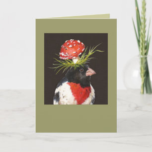 Tarjeta de grosbeak con pecho rosa Feliz cumpleaño