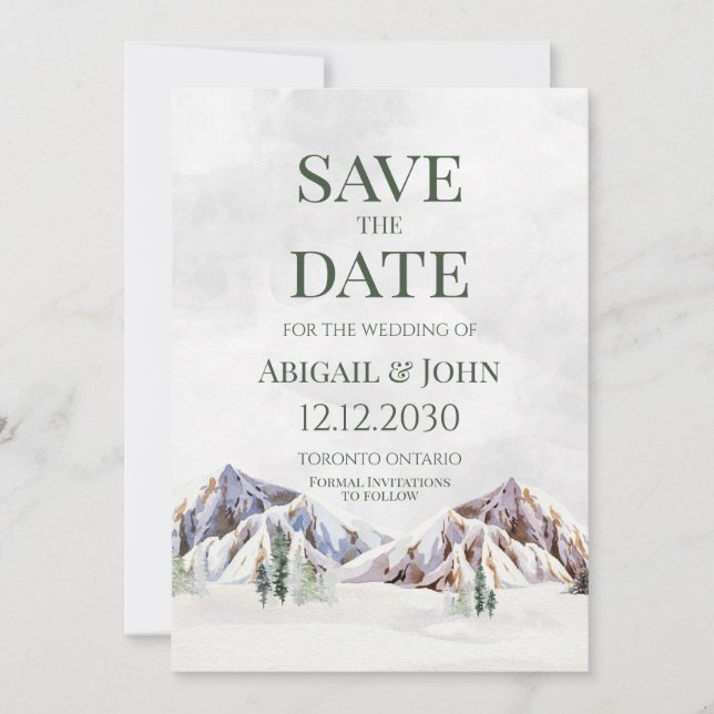 Tarjeta de Guarda la Fecha de Boda de Montaña Inve (Anverso)