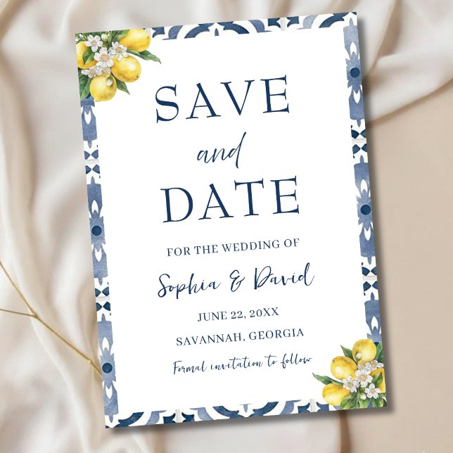 Tarjeta de Guardar Fecha de Boda con Azulejo Azul  (Subido por el creador)