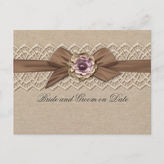 Tarjeta de guardar fecha de encaje floral con cint (Anverso)